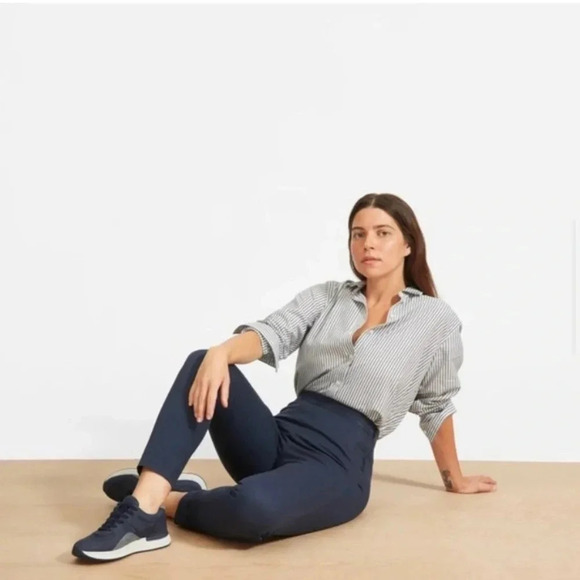 Everlane Navy Blue High Waisted Side Zip Stretchy Cotton Crop Pants Size 6 - Picture 3 of 11